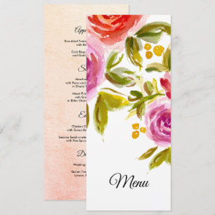 Peach Pink Red Aquarelle Florale Mariage Carte Men