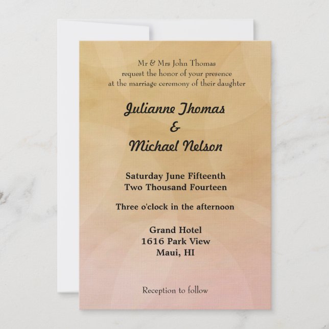 Peach Pink Romantic Sunset Wedding Invitation (Front)