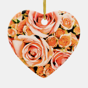 Peach pink rose bouquet ceramic ornament
