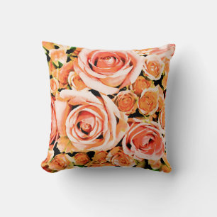 Peach pink rose bouquet throw pillow