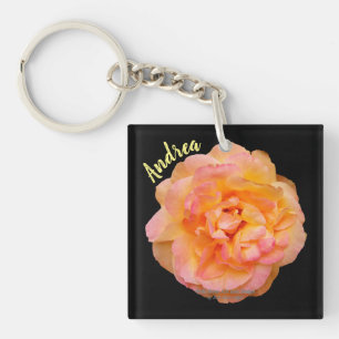Peach Pink Rose Cutout Photo with Black Background Keychain