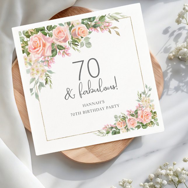 Peach Pink Rose Floral 70th Birthday  Napkin (Creator Uploaded)