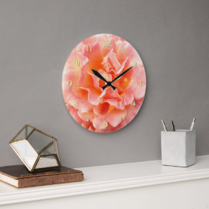 Peach Pink Rose Flower Close-Up Photo Large Clock