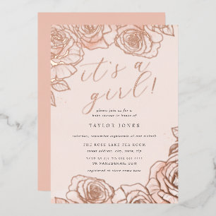Peach Pink Rose Gold It's a Girl Baby Shower 