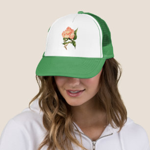 Peach pink rose watercolor flower trucker hat