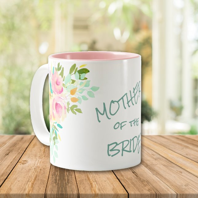 Peach Pink Roses Bride Mother Wedding Two-Tone Coffee Mug (Creator Uploaded)
