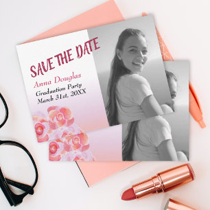 Peach, Pink Roses Save-the-Date Advice Card