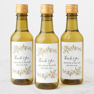Peach Pink Roses Wedding Mini Wine Bottle Label