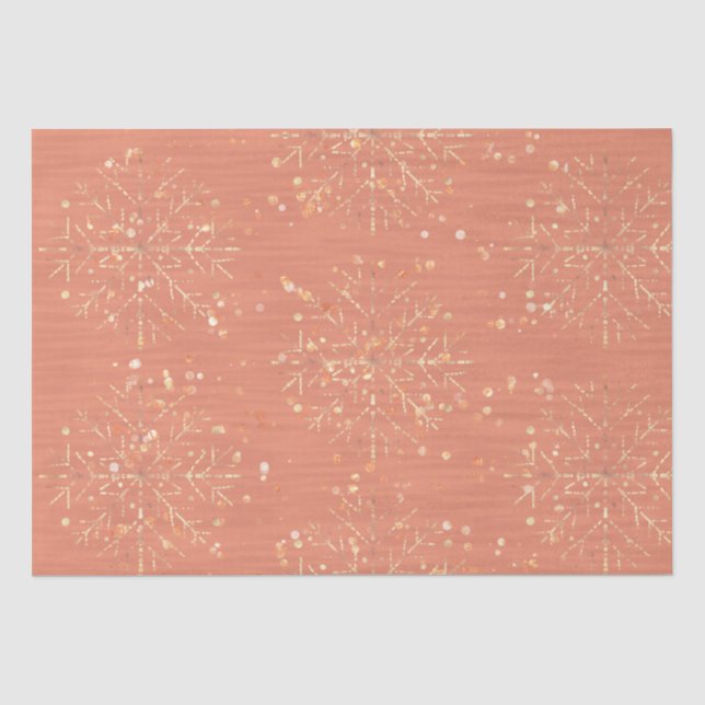 Peach Pink Snowflakes Christmas Tissue Paper (Front)
