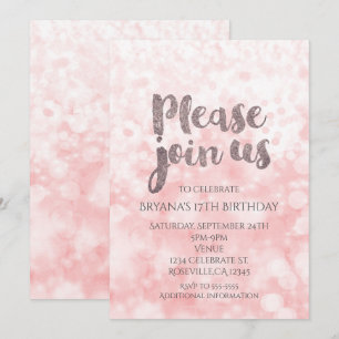 Peach Pink Sparkle Glam Birthday Party Invitations