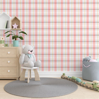 Peach Pink Taupe Beige Grey Yellow Plaid Pattern Wallpaper