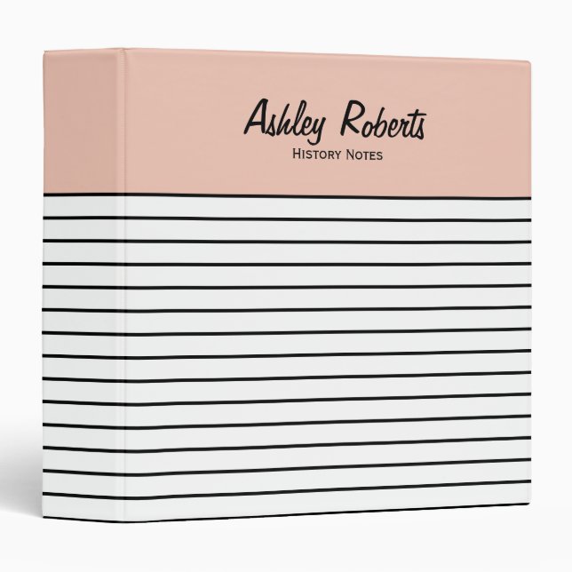 Peach Pink Trendy Black White Stripes School Binder (Front/Spine)