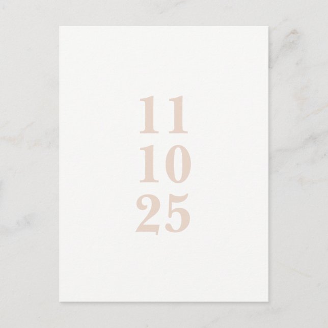 Peach pink typography save the date postcard (Front)