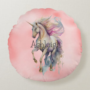 Peach Pink Unicorn Dream Round Pillow