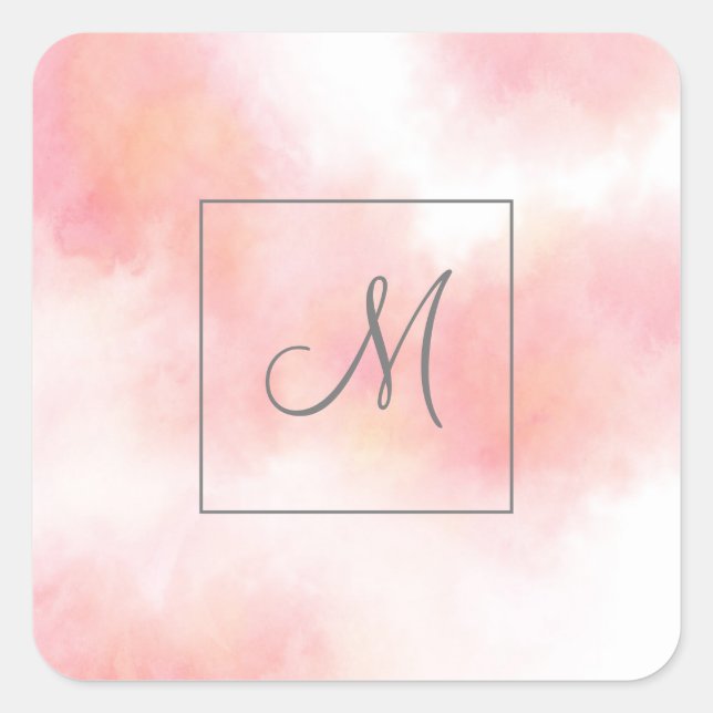 Peach Pink Watercolor Abstract Square Sticker (Front)