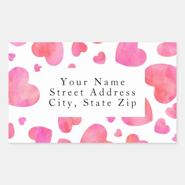 Peach Pink Watercolor Hearts Pattern Labels (Front)