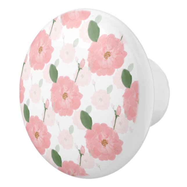 Peach Pink Watercolor Paint Roses Girly Design Ceramic Knob (Right)