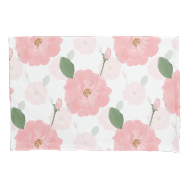 Peach Pink Watercolor Paint Roses Girly Design Pillowcase (Front)