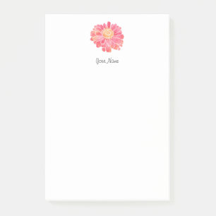 Peach Pink Watercolor Zinnia Post-it Notes
