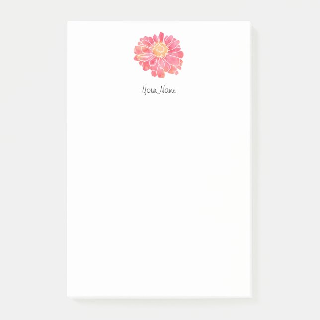 Peach Pink Watercolor Zinnia Post-it Notes (Front)