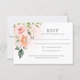 Peach Pink White Roses Greenery RSVP Cards