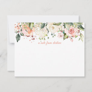 Peach Pink White Roses White Hydrangeas Monogram Card