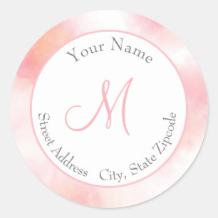 Peach Pink White Watercolor Abstract Label