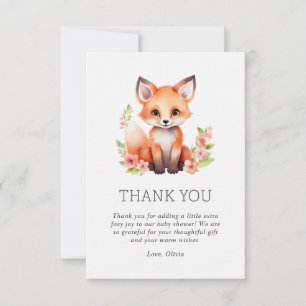 Peach Pink Woodland Fox Baby Shower Thank You Card
