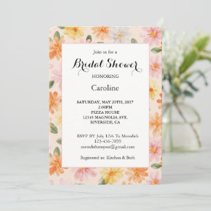 Peach Pink Yellow Blue Flowers Bridal Shower Invitation