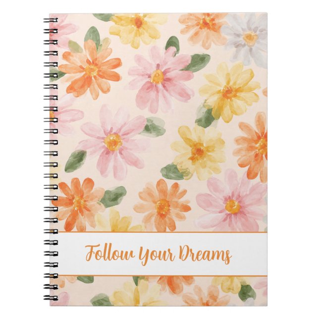 Peach Pink Yellow Blue Flowers  Notebook (Front)