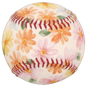 Peach Pink Yellow Blue Flowers  Softball