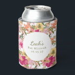 Peach Pink Yellow Floral Bat Mitzvah Custom Name Can Cooler<br><div class="desc">Trendy Peach Pink Yellow Watercolor Floral Bat Mitzvah Custom Name Can Cooler</div>