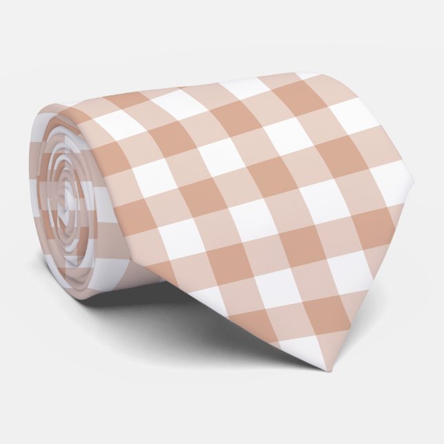 Peach Plaid Gingham Retro Color Neck Tie (Rolled)