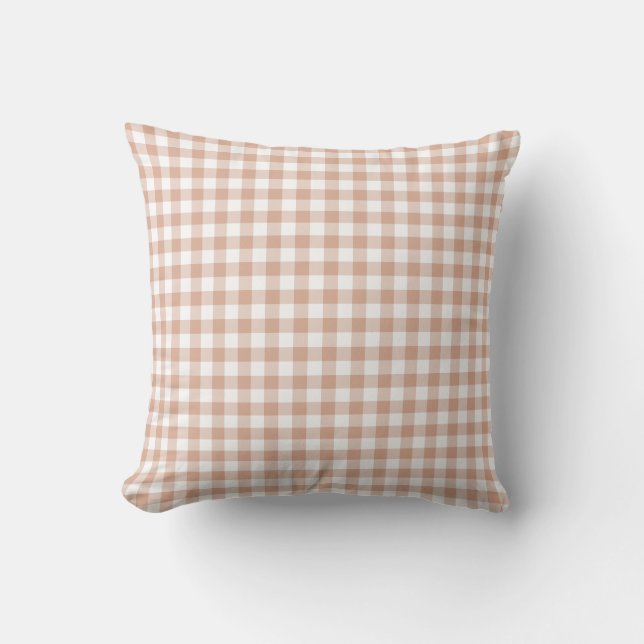 Peach Plaid Gingham Retro Color Throw Pillow (Front)