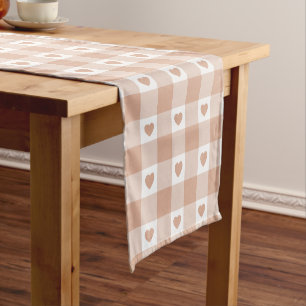 Peach Plaid Heart Gingham Retro Color Table Runner