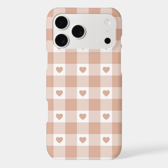 Peach Plaid Heart Gingham Retro iPhone Case (Verso)