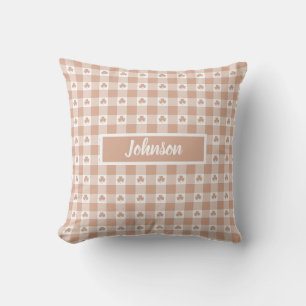 Peach Plaid Shamrock Clover Retro Color Throw Pillow