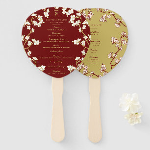 Peach/Plum Blossoms Double Xi Wedding Program Hand Fan