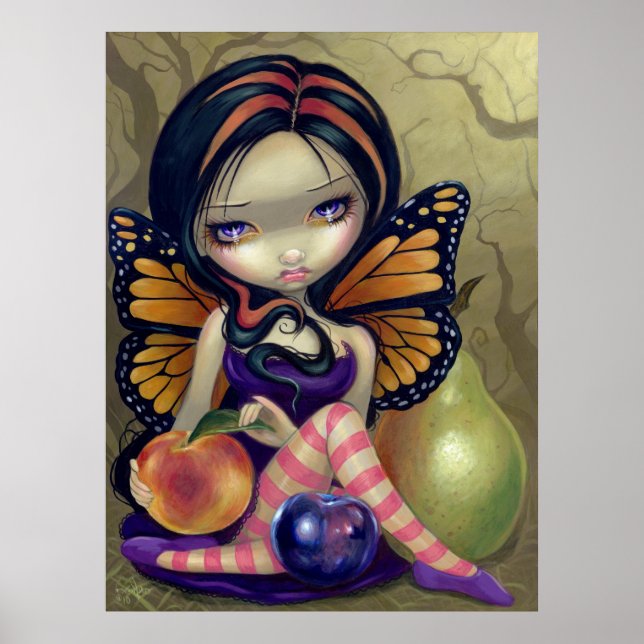 Peach, Plum, Pear Art Print fantasy fruit fairy (Front)