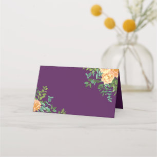 Peach Plum Purple Peony & Rose Floral Wedding Place Card