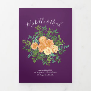 Peach Plum Purple Peony Rose Wedding Programs Tri-Fold Programme