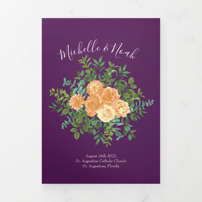Peach Plum Purple Peony Roses Programmes de mariag (Page de couverture)