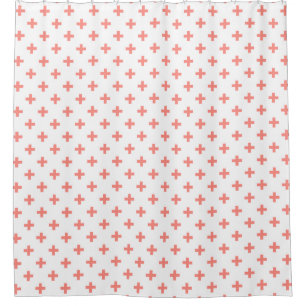 Peach polka crosses on white