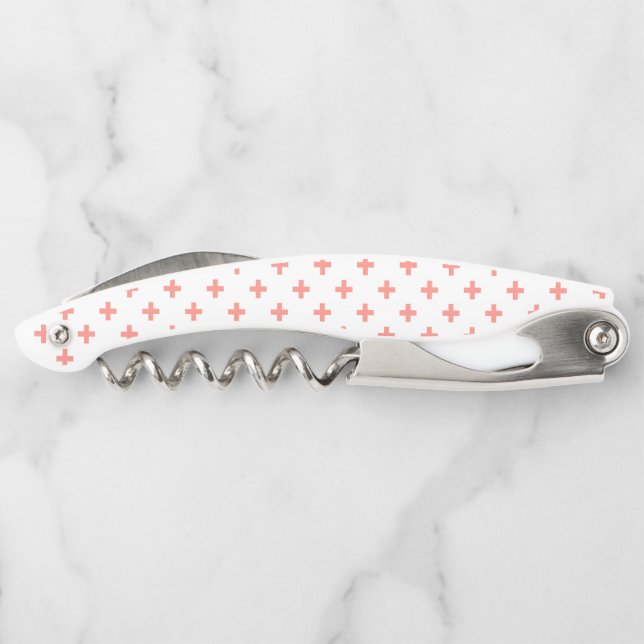 Peach polka crosses on white corkscrew (Back)