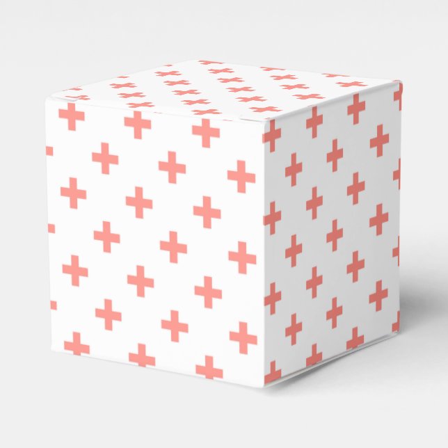 Peach polka crosses on white favor box (Front Side)