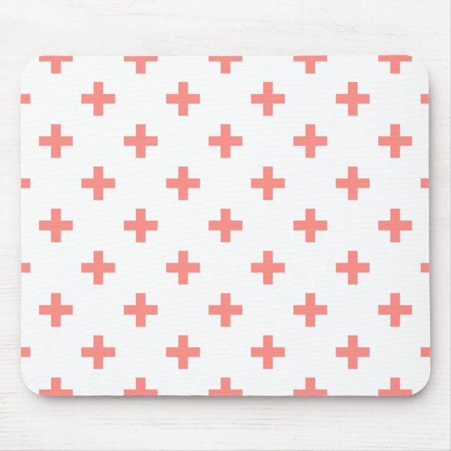 Peach polka crosses on white mouse pad (Front)