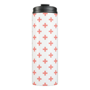 Peach polka crosses on white thermal tumbler
