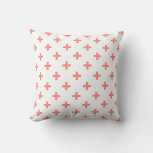 Peach polka crosses on white throw pillow