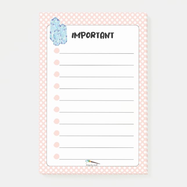 Peach Polka Dot Blue Diamond IMPORTANT Post-it Notes (Front)