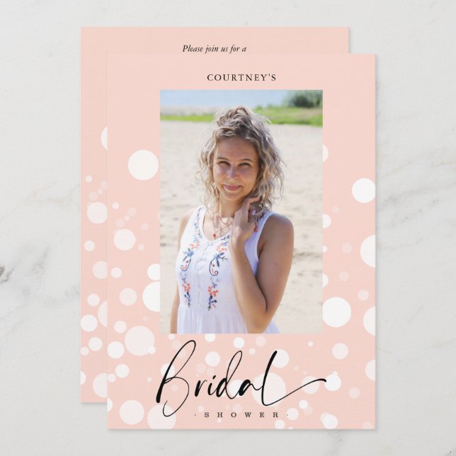 Peach Polka Dot Custom Photo Bridal Shower Invitation (Front/Back)
